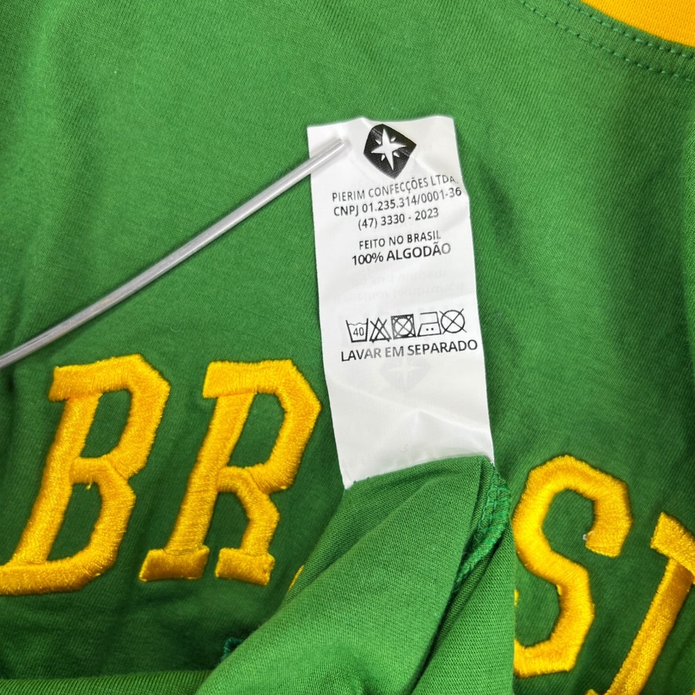 Pierim Brasil T Shirt Mens medium P Green Yellow Embroidered Flag Soccer Core - Picture 8 of 8